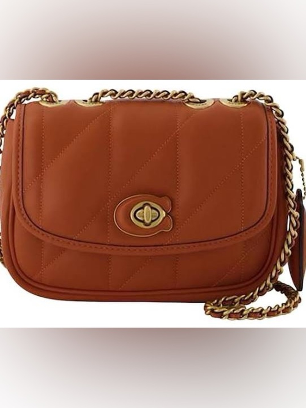 Coach Madison Quilted Orange Leather Chain Shoulder Bag